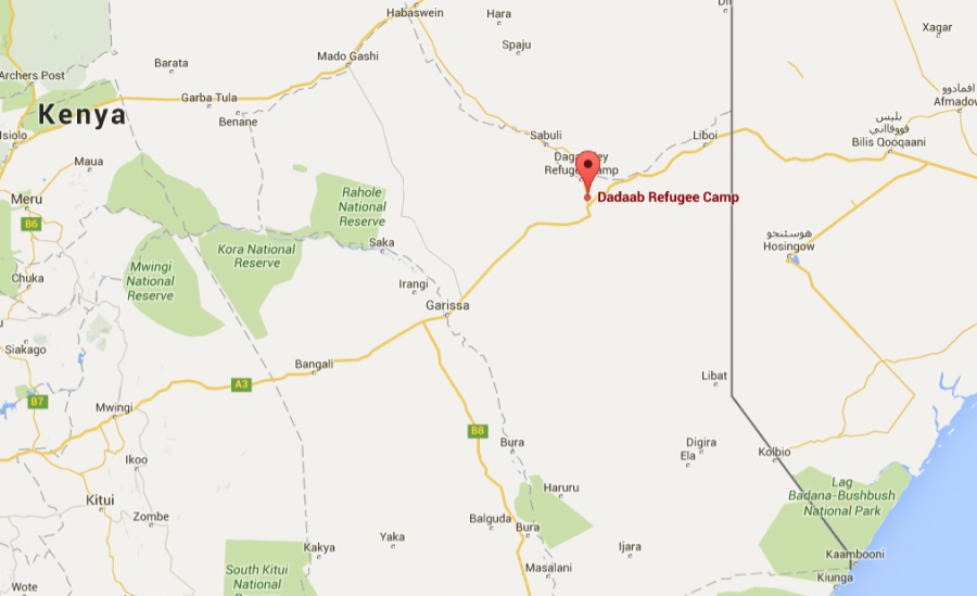Mappa del Kenya con la posizione del campo profughi Dadaab (Courtesy Google Maps)