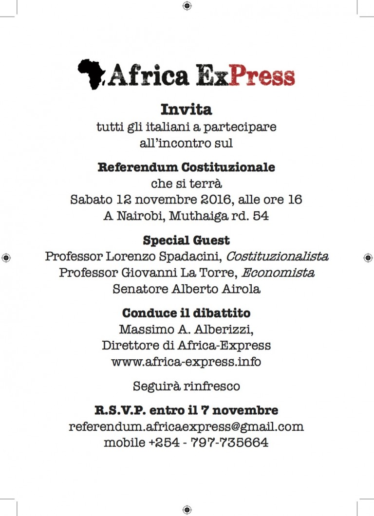 Sabato 12 novembre ore 16 (le 14 in Italia) a Nairobi il convegno di Africa ExPress trasmesso in diretta