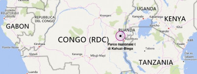 Nella mappa la posizione del parco Kahuzi-Biega nelle Repubblica Democratica del Congo (courtesy Bing maps)