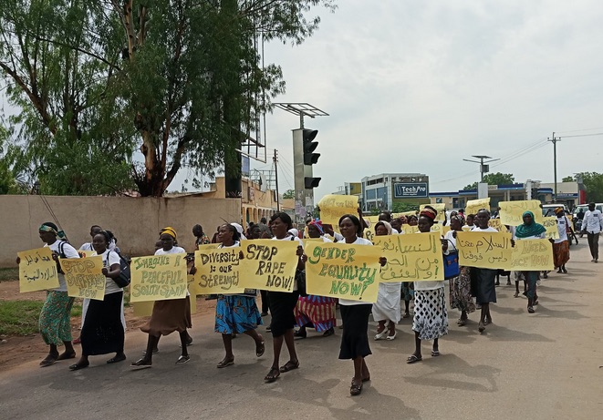 Manifestazione delle donne contro la la guerra e i rapimenti nelle strade della capitale Juba