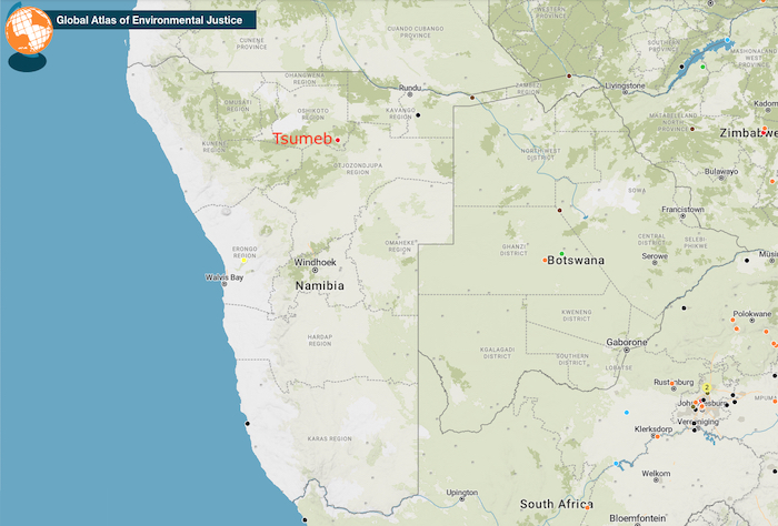 arsenico - posizione geografica di Tsumeb